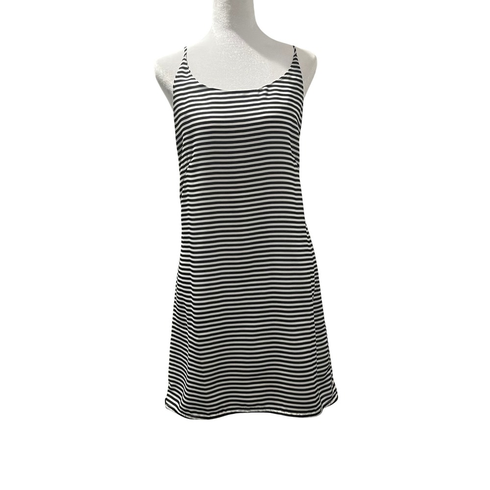 Osklen Praia Dress Womens Small Black White Striped Low Back Mini Coverup Resort